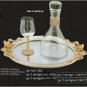 ΣΕΤ ΓΑΜΟΥ ΔΙΣΚΟΣ ΟΒΑΛ ΜΕ ΣΧΕΔΙΟ ΦΙΟΓΚΟΙ ΚΑΡΑΦΑ ΚΑΙ ΠΟΤΗΡΙ ΜΕ ΧΡΥΣΗ ΤΡΕΣΣΑ ΛΑ-302 114€!!!!